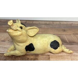 Vintage Ceramic Pig Figurine With Black Spots Lifelike Design Farmhouse Decor Co